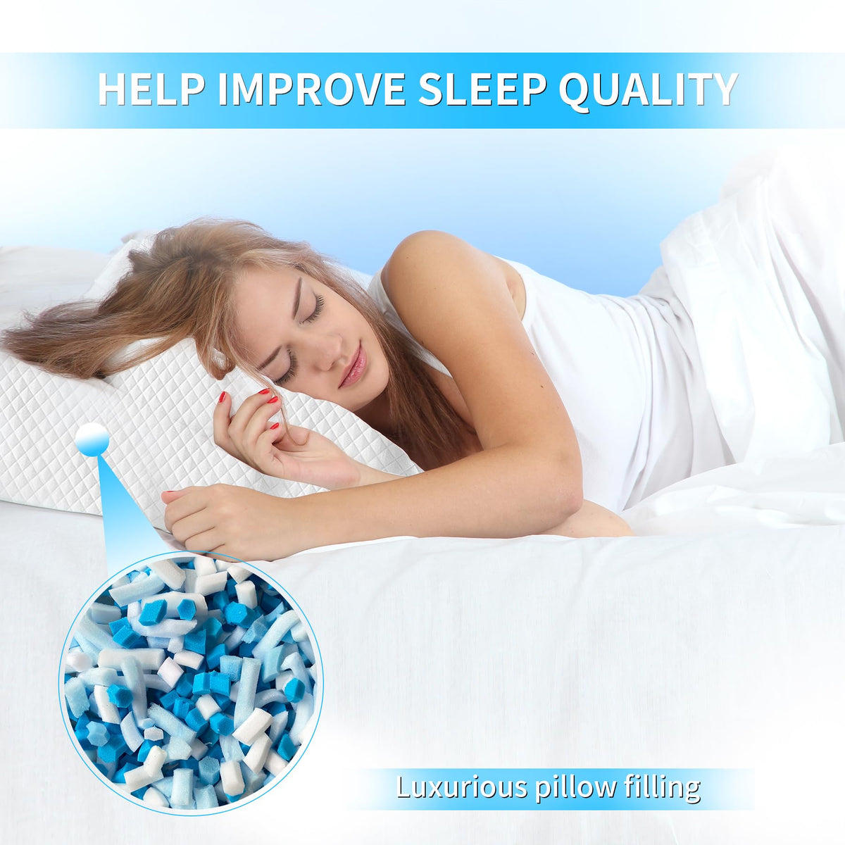 HONEHO cooling memory foam filler for pillows yields soft support with breathable feel.