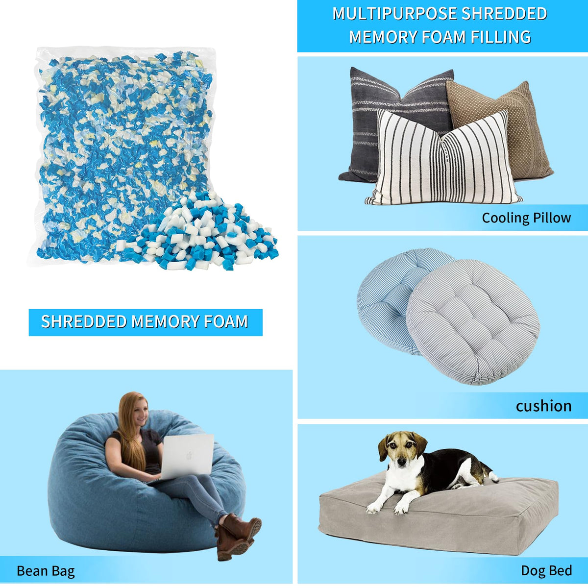 HONEHO 10 lbs shredded memory foam ideal for DIY crafts.