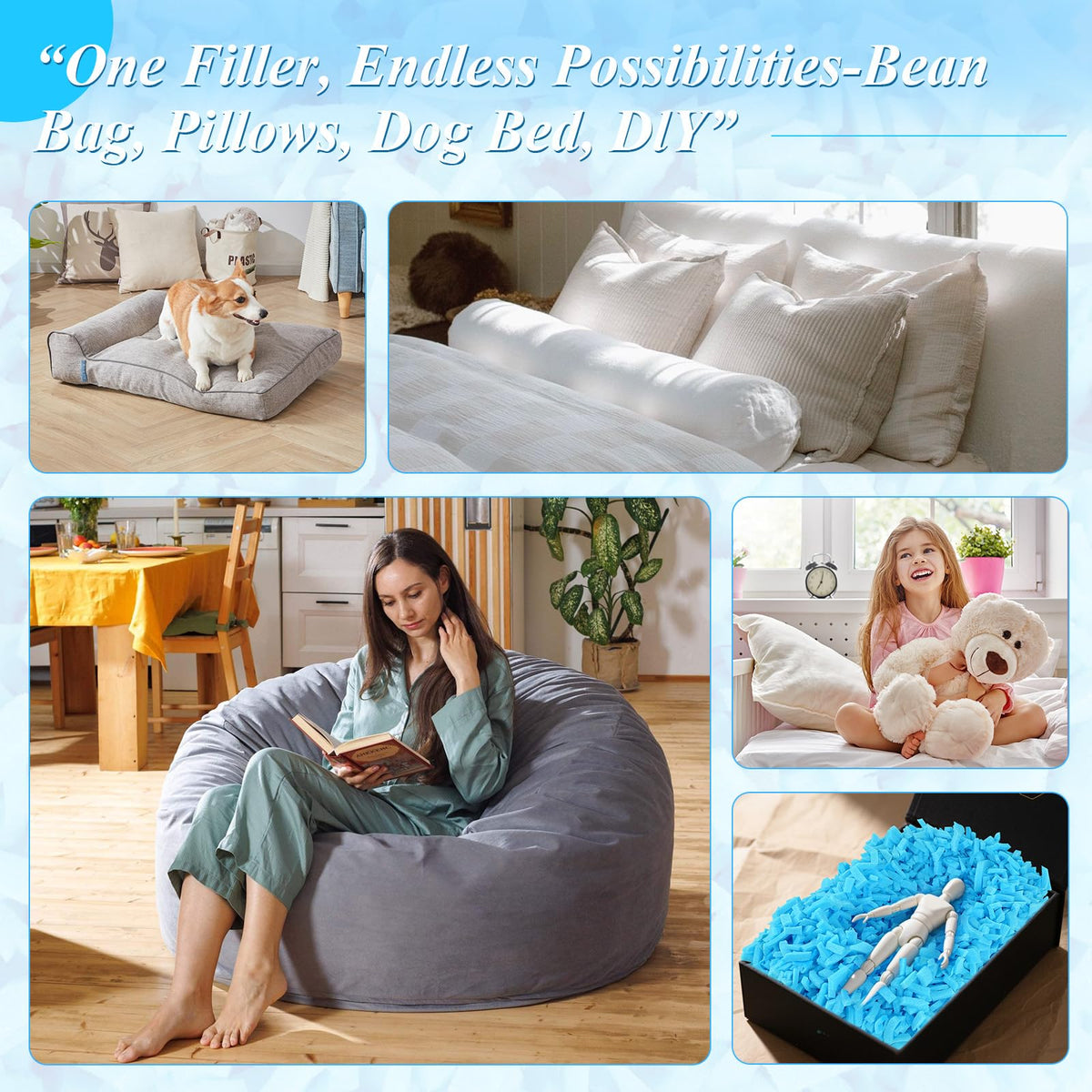 HONEHO dog bed foam refill adds cozy, long lasting comfort.