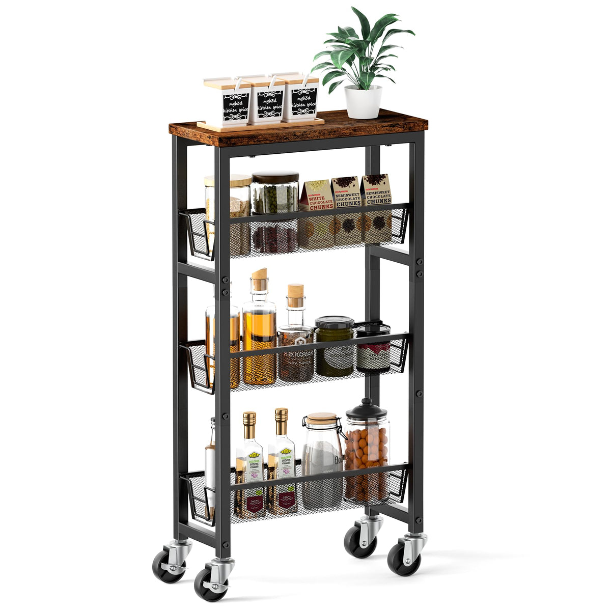 Honest Outfitters slim storage cart four-tier baskets maximize slim-space storage.