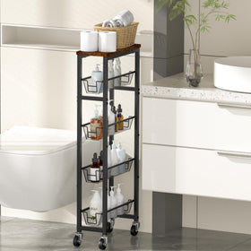 Honest Outfitters slim storage cart lockable casters provide stable placement.