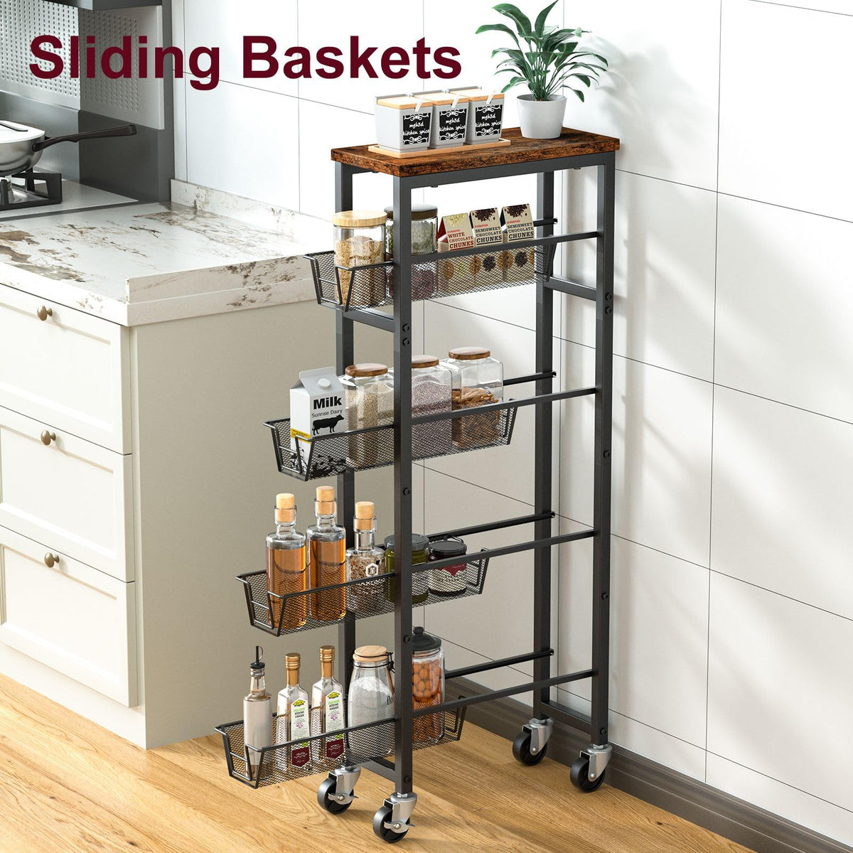 Honest Outfitters slim storage cart mesh baskets allow airflow and easy access.