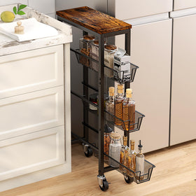 Honest Outfitters slim storage cart with wooden top for compact kitchen organization.
