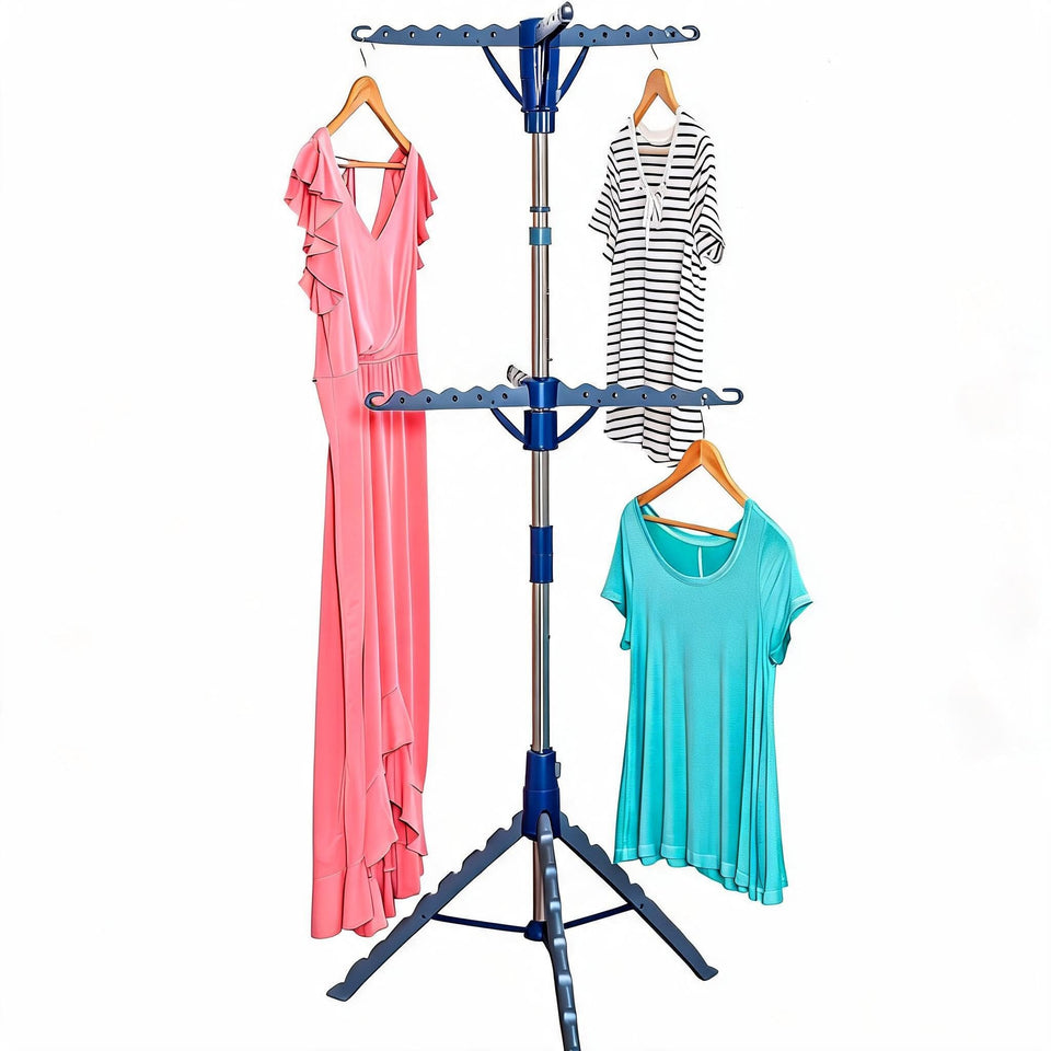 Honey-Can-Do 2-Tier Tripod Drying Rack folded for compact storage.