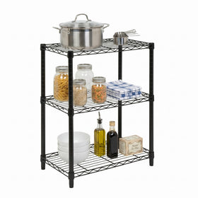 Honey-Can-Do 3-Tier shelving assembly shows sturdy steel frame and tool-free setup.