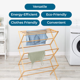 Honey-Can-Do bamboo drying rack with natural finish blends with laundry room decor