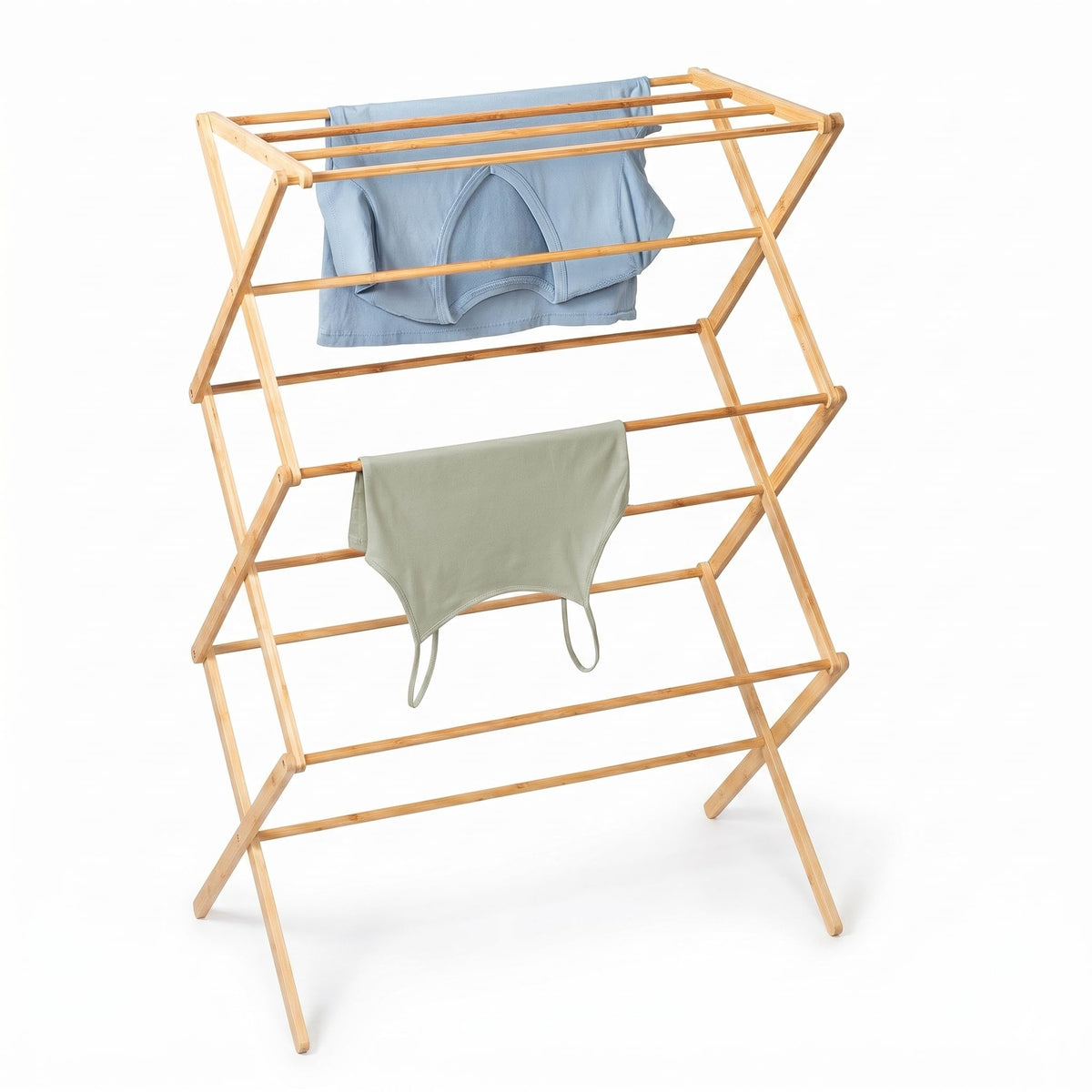 Honey-Can-Do collapsible bamboo drying rack folded for compact storage in small spaces