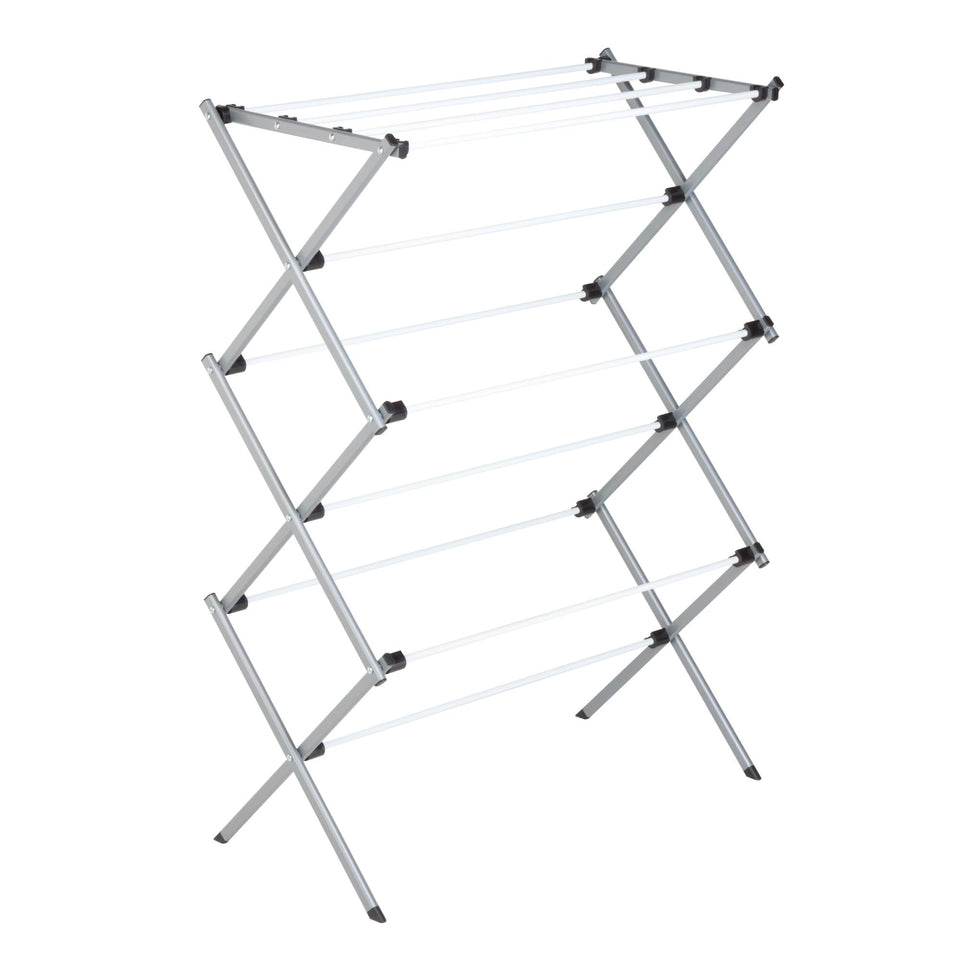 Honey-Can-Do deluxe rack front view showing rust-resistant white finish for a modern laundry