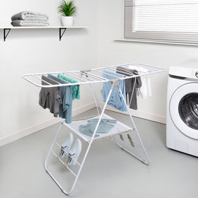 Honey-Can-Do gullwing expandable frame showing full drying space