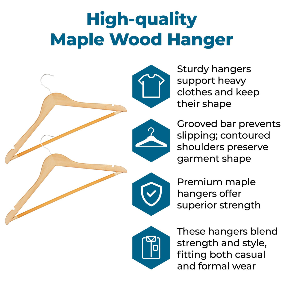 Honey-Can-Do maple wood hanger with 360° swivel hook for easy access.