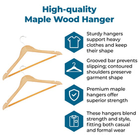 Honey-Can-Do maple wood hanger with 360° swivel hook for easy access.