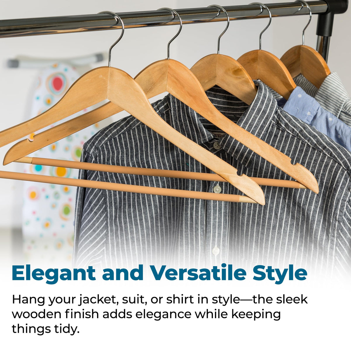 Honey-Can-Do maple wood hanger with grooved bar keeps pants in place.