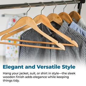 Honey-Can-Do maple wood hanger with grooved bar keeps pants in place.