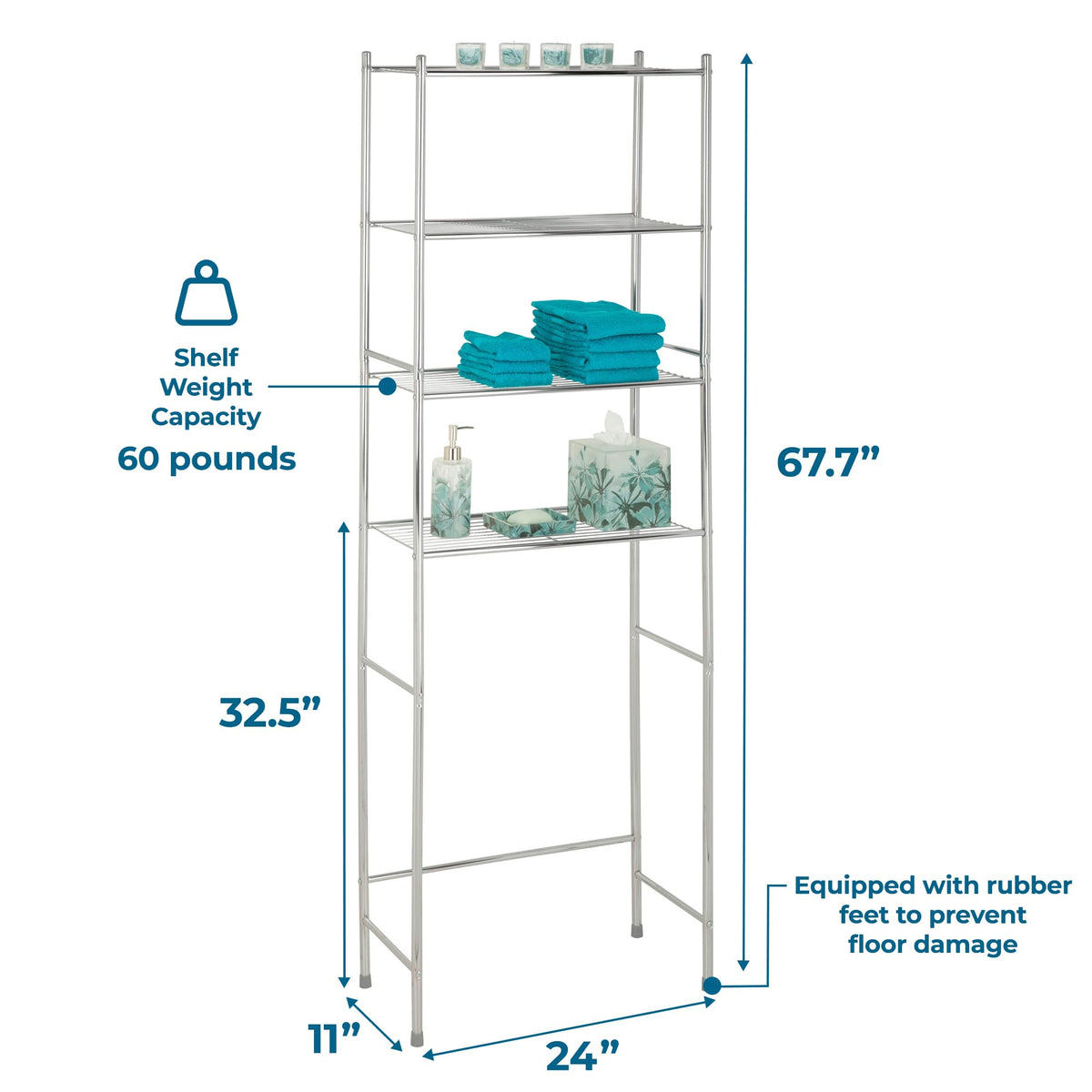 Honey-Can-Do chrome bathroom furniture resists moisture for durable use