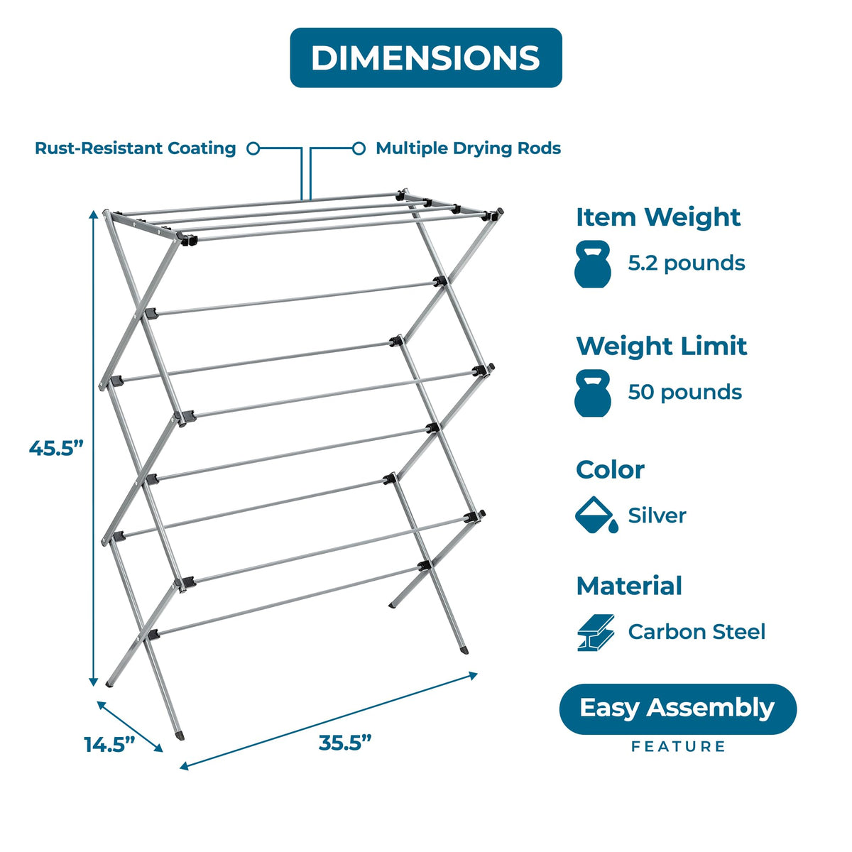 Honey-Can-Do sleek silver finish complements any laundry space.