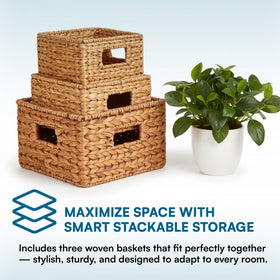 Honey-Can-Do three-piece banana leaf basket set for versatile organization.