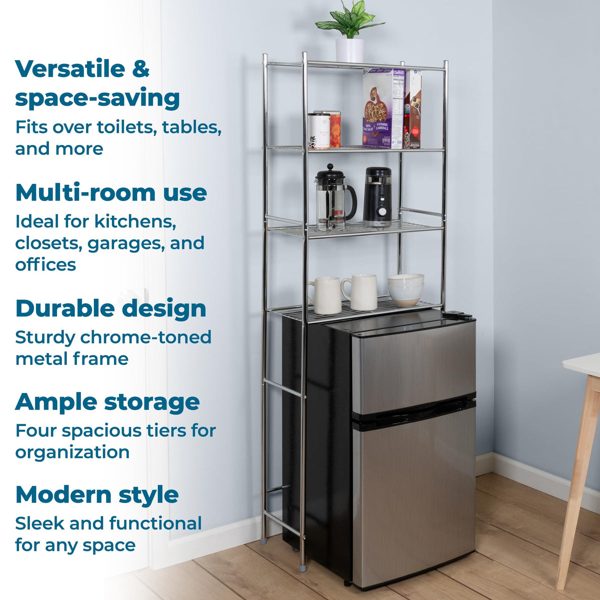 Honey-Can-Do towel and toiletries rack enhances compact bathroom organization