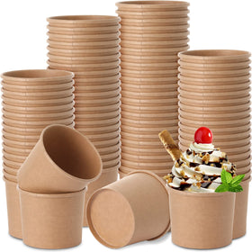 Honeydak 12 oz ice cream cups in brown kraft for easy, mess-free servings