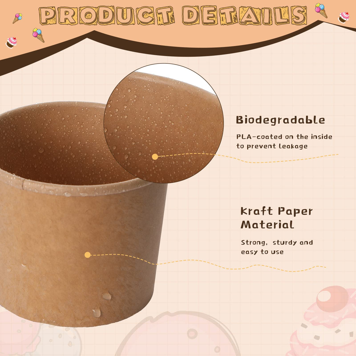 Honeydak kraft paper snack cups with leakproof interior to prevent spills