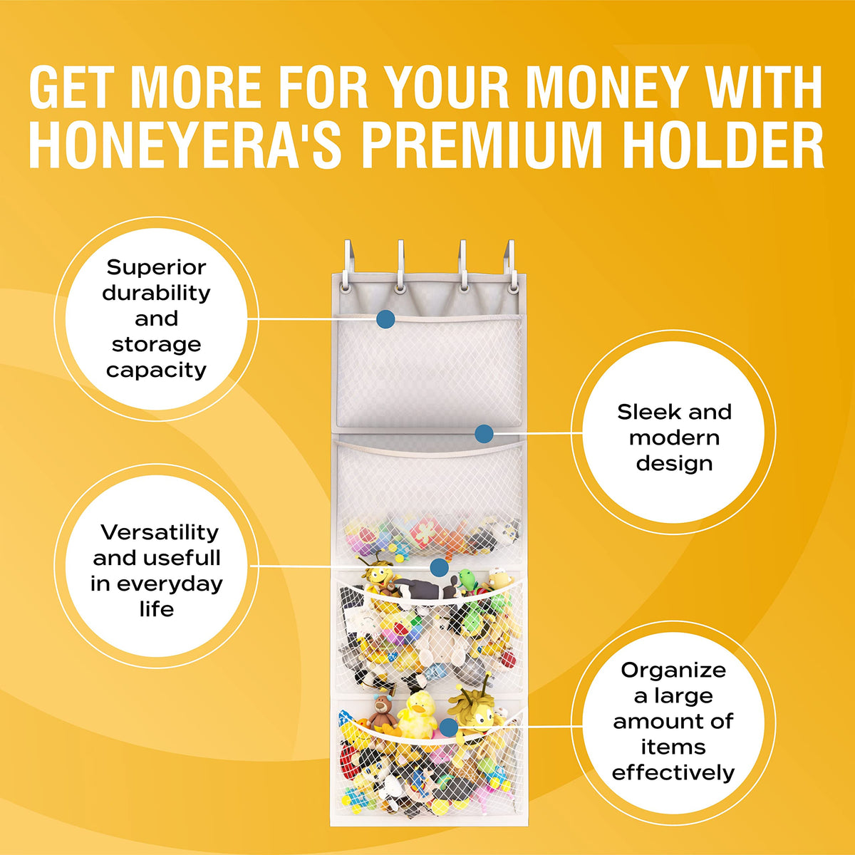 Honeyera over-door storage for baby accessories and soft items in bedrooms
