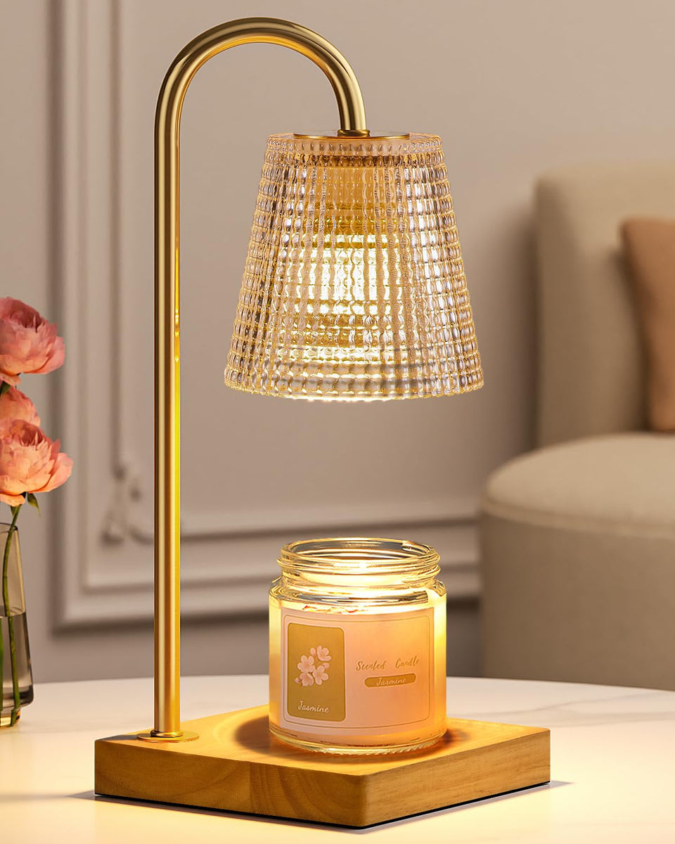 Hong-in Amber Candle Warmer Lamp with a soft ambient glow for cozy living spaces.