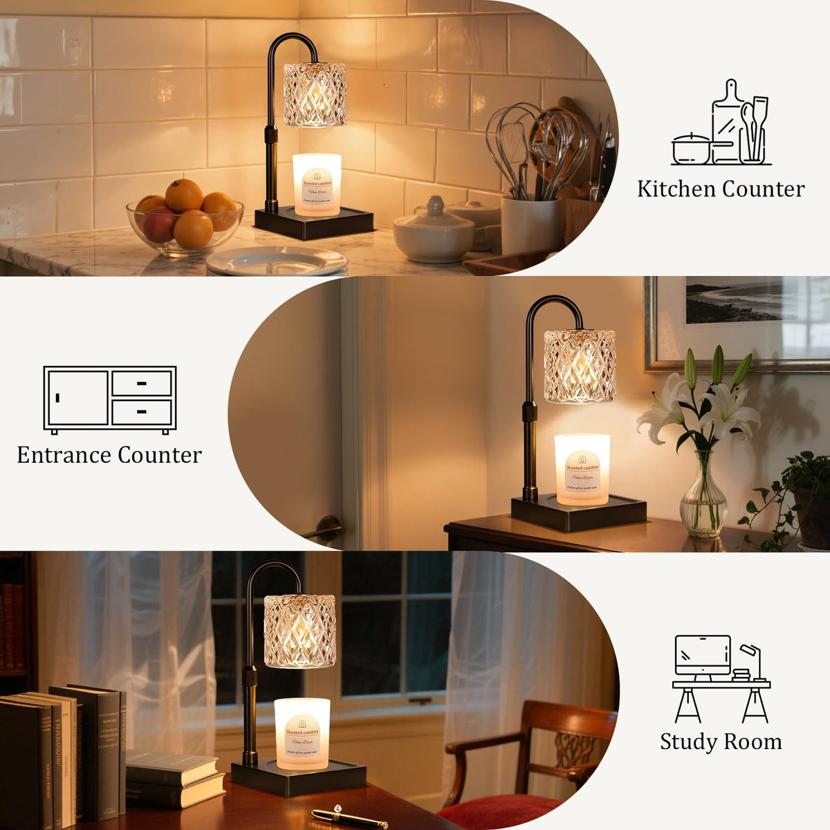 Hong-in black candle warmer lamp dimmable brightness for customizable atmosphere.