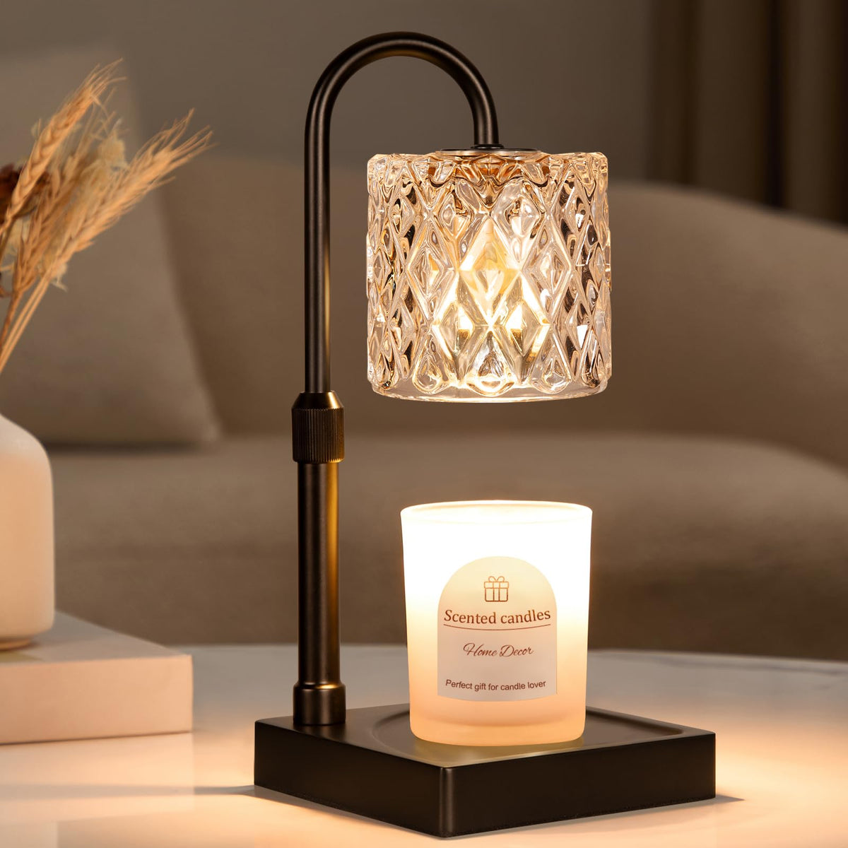 Hong-in black candle warmer lamp with golden pole for elegant room ambiance.