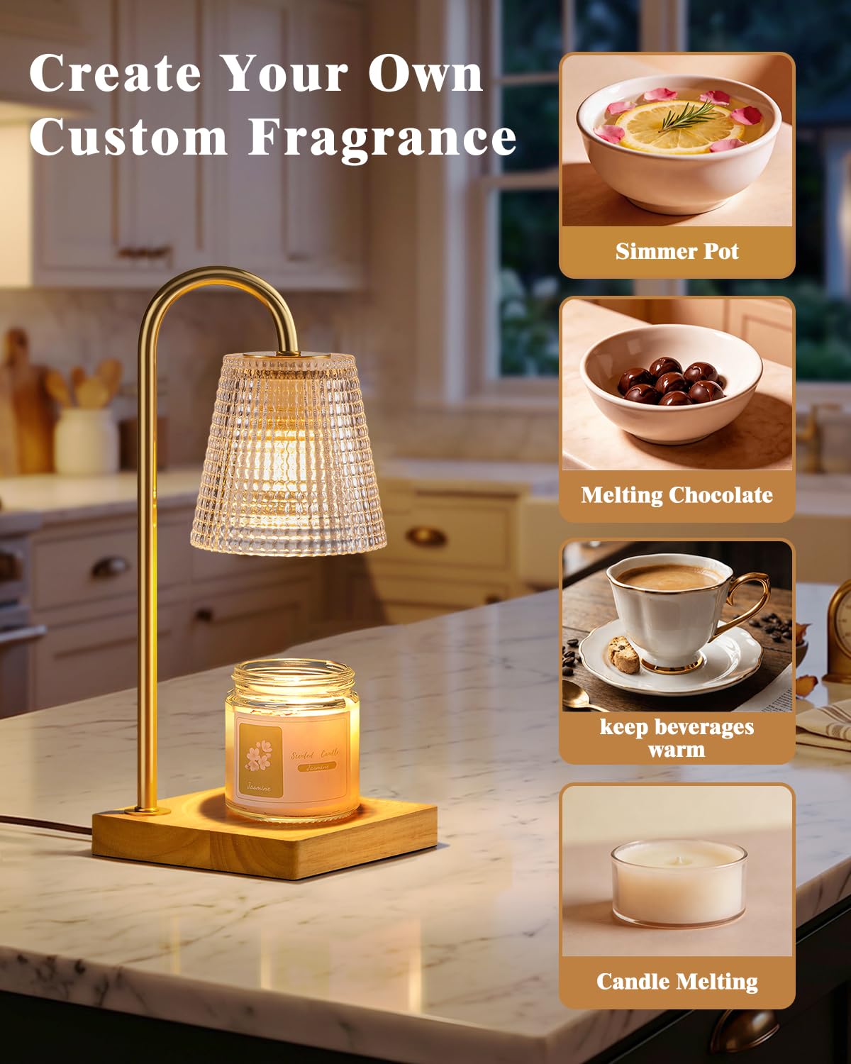 Hong-in candle warmer lamp in living room demonstrates versatile decor and scent experience.