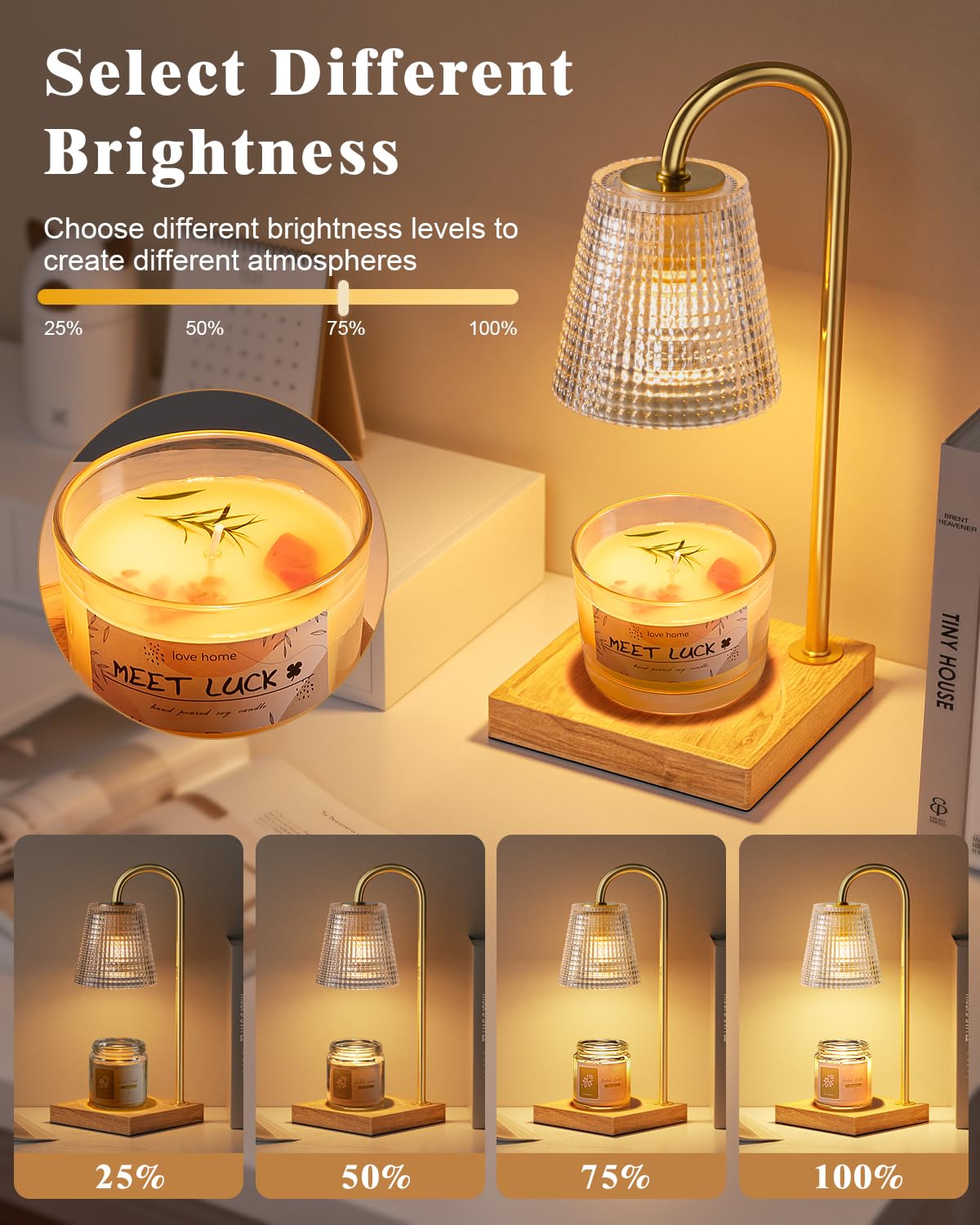 Hong-in candle warmer lamp shade with polka dots creates cozy ambience.