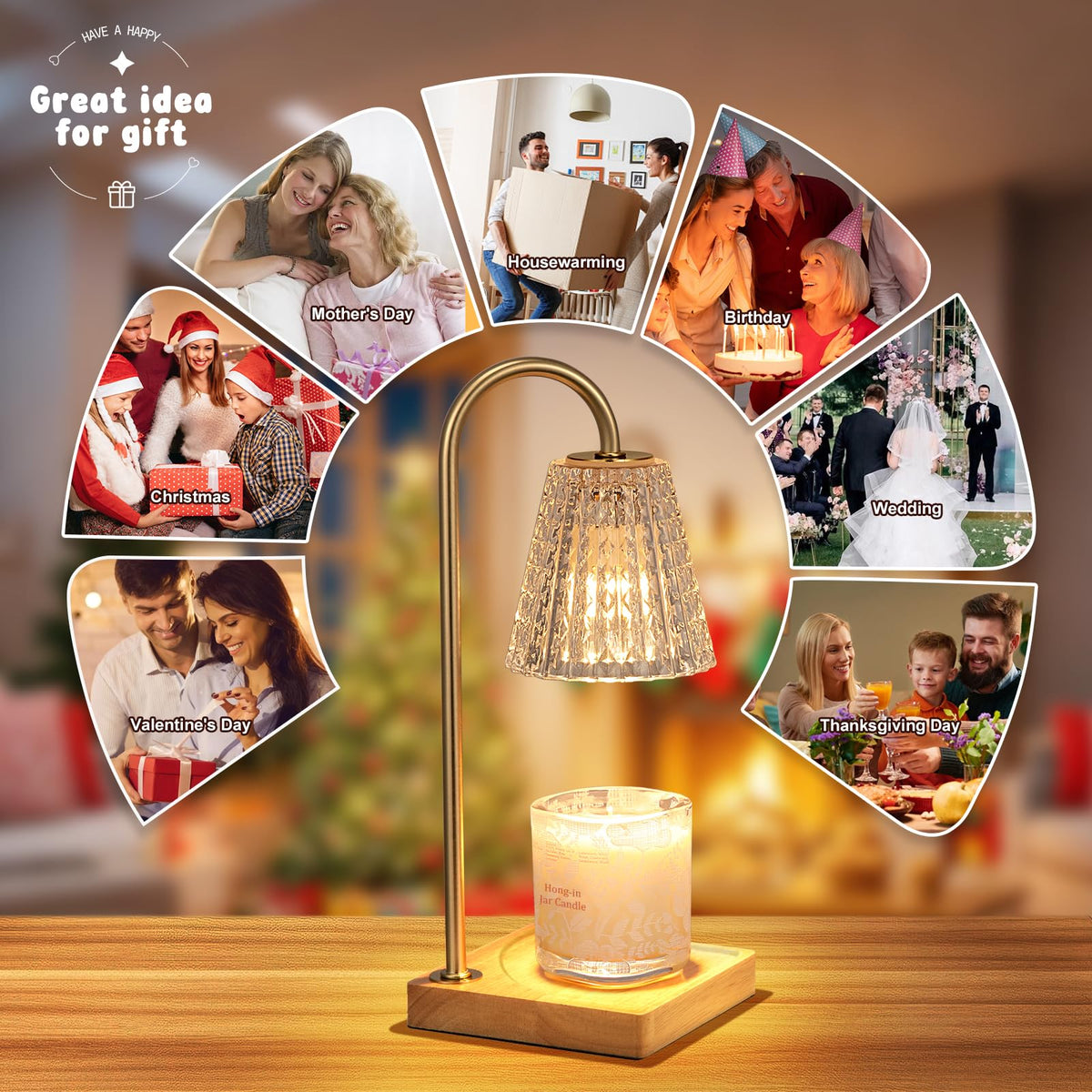 Hong-in Candle Warmer Lamp with polka-dot glass shade adds elegant ambience.