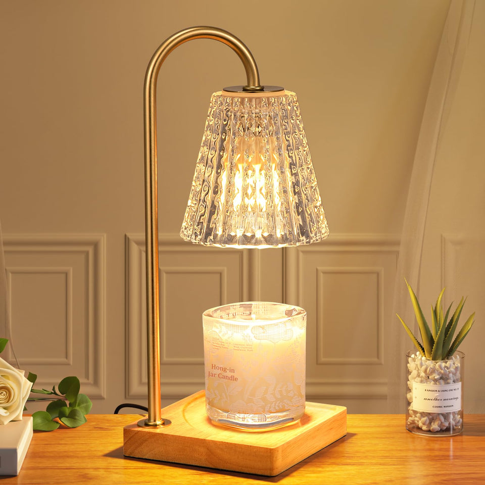 Hong-in Candle Warmer Lamp with wood base for a stable, stylish centerpiece.