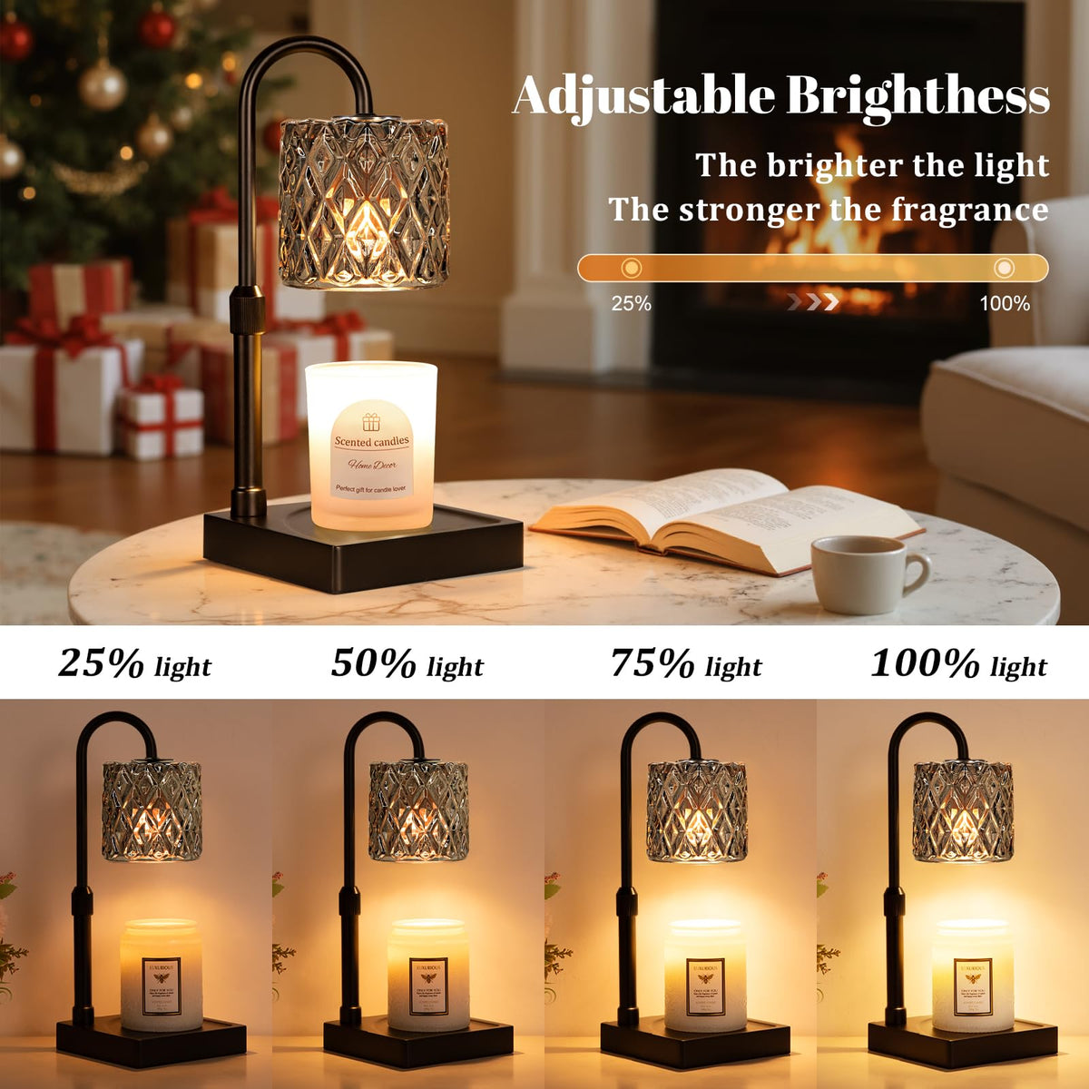 Hong-in dark grey candle warmer lamp wooden base adds warm natural vibes to any room.