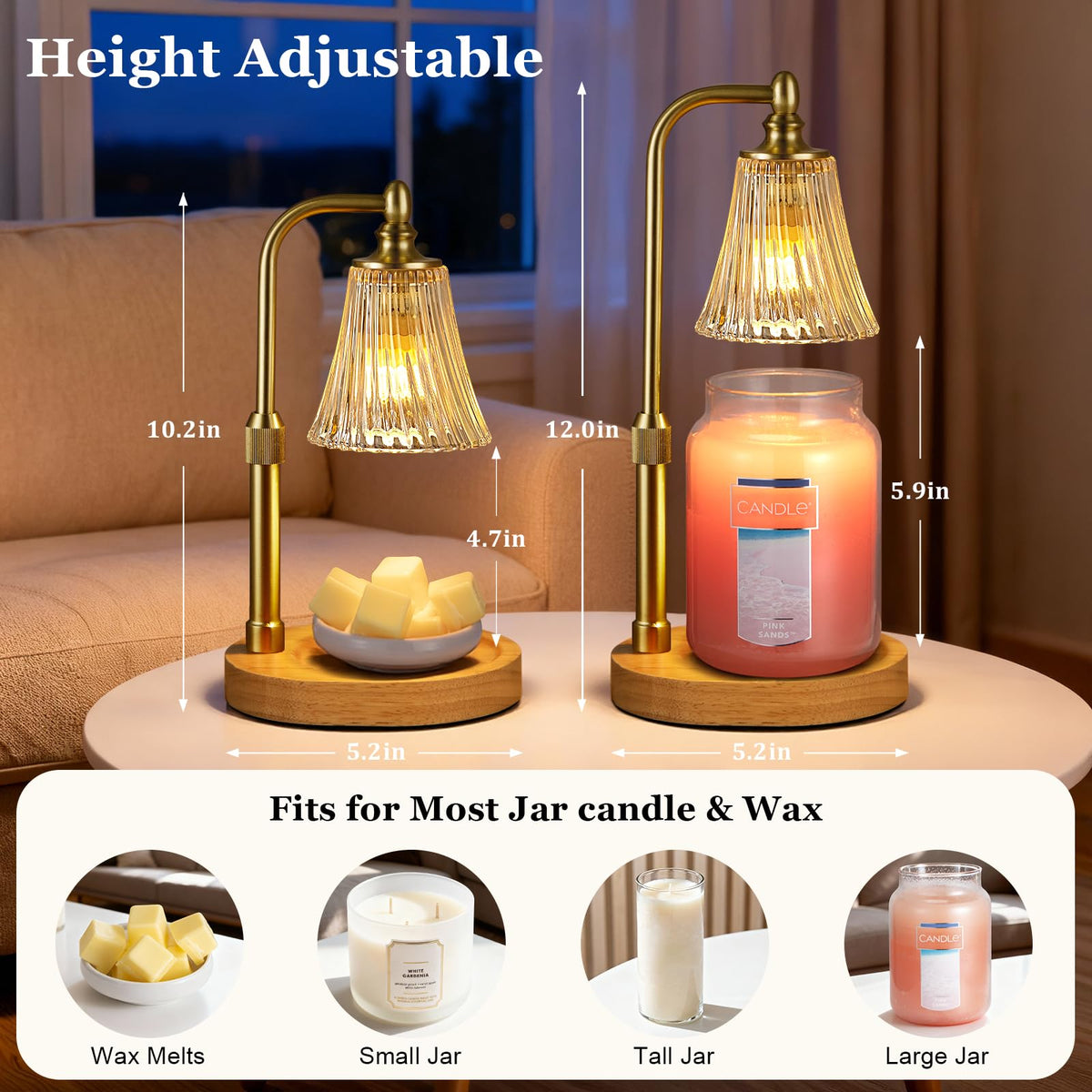 Extendable stem on the Hong-in warmer adjusts height to fit various jar candles.