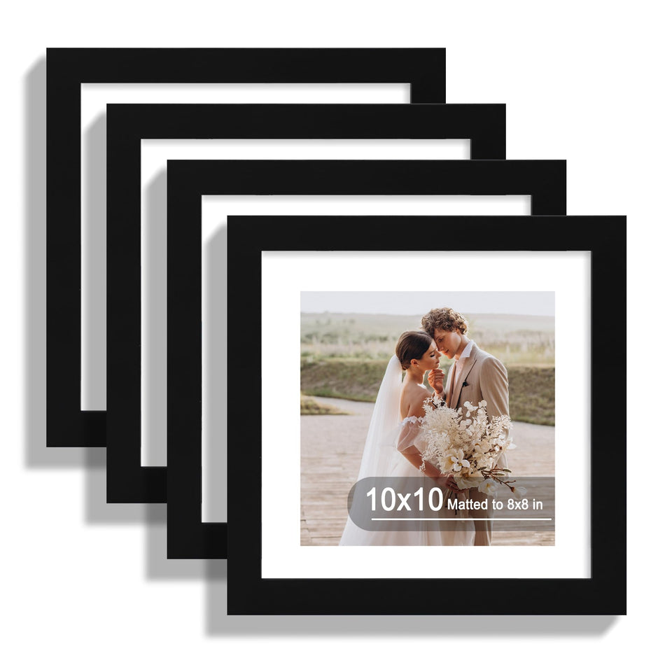 Hongkee 10x10 frame in black wood with real glass, front view for crisp display.