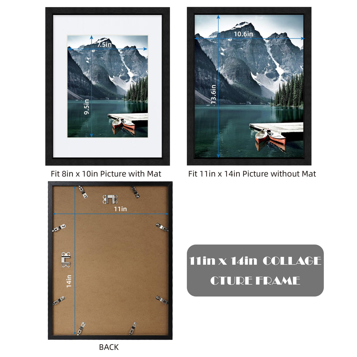 Hongkee 11x14 frame set without mat fits 11x14 posters neatly for wall art.