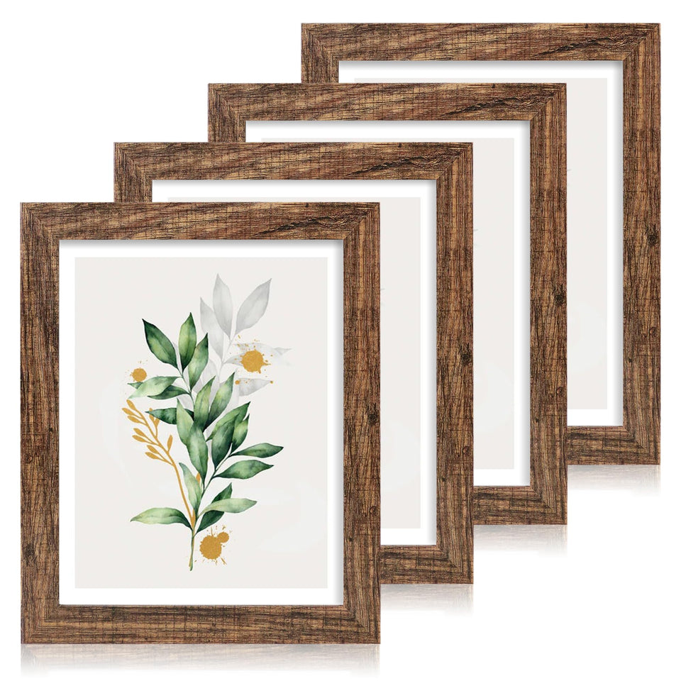 Hongkee 11x14 frame with glass in rustic brown finish protects photos.