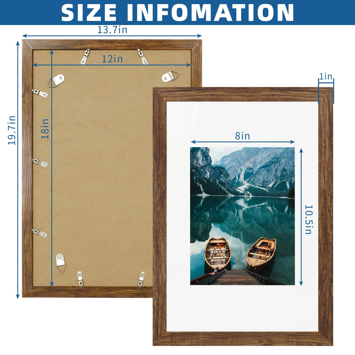 Hongkee frame mat compatibility demonstrates fit for 12x18 or 8.5x11 photos