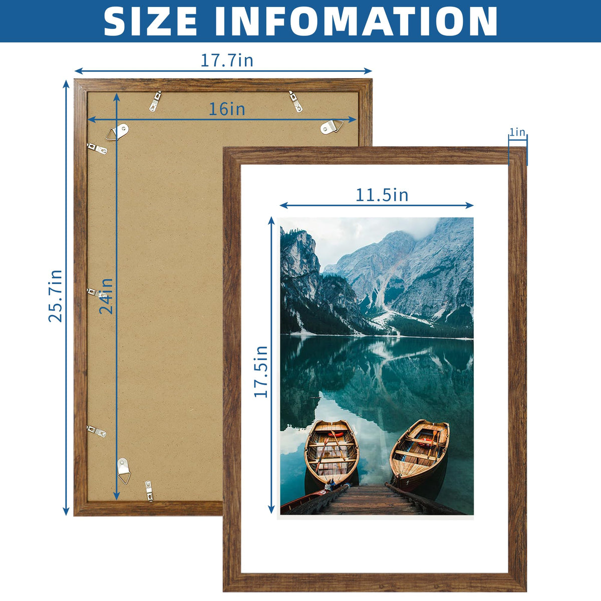 Hongkee 16x24 frame dimensions 17.7 x 25.7 x 0.7 inches for precise fit.