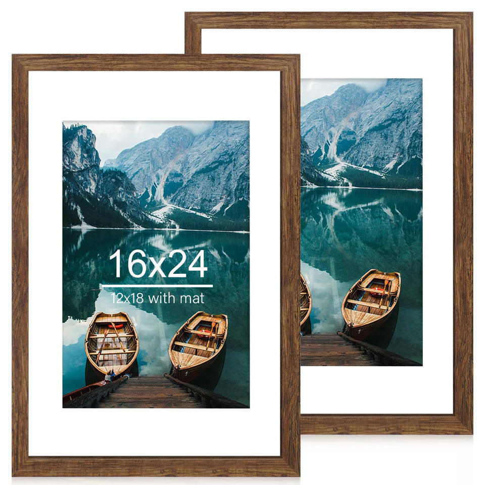 Hongkee 16x24 frame set in rustic brown wood for versatile wall display.