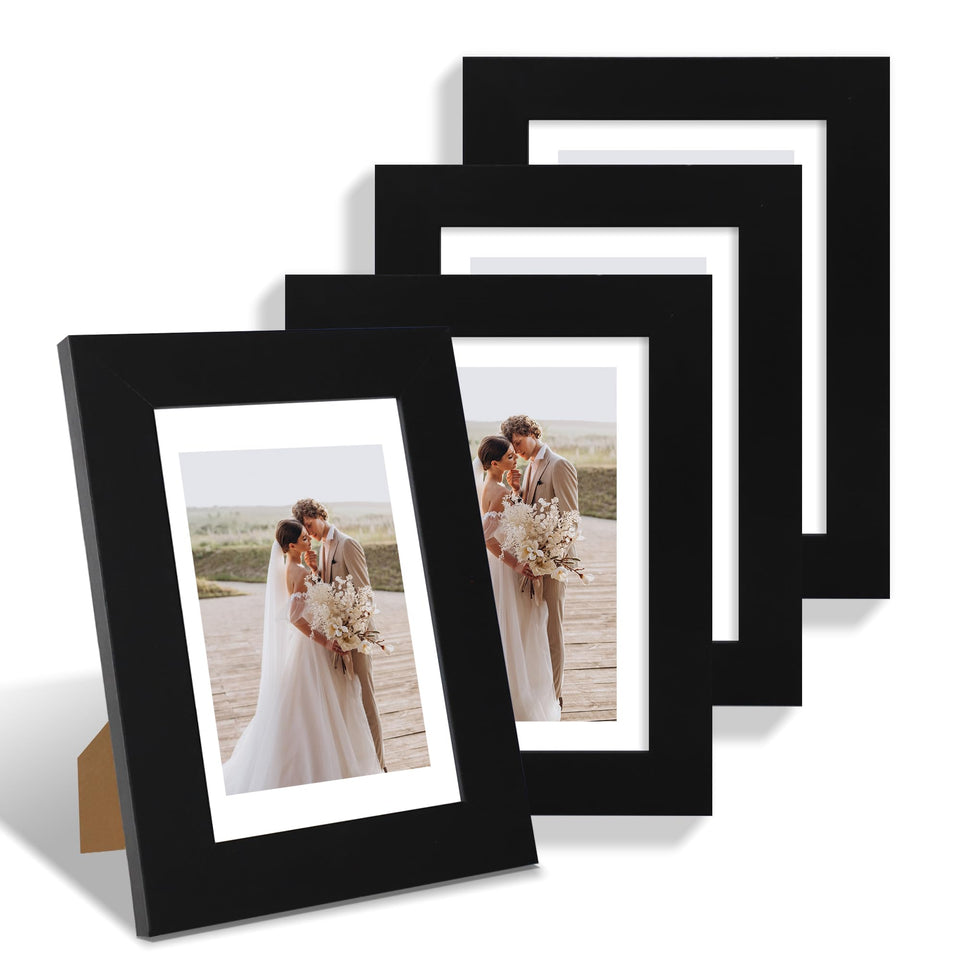 Hongkee 5x7 frame set of four in black wood for wall or desk display.