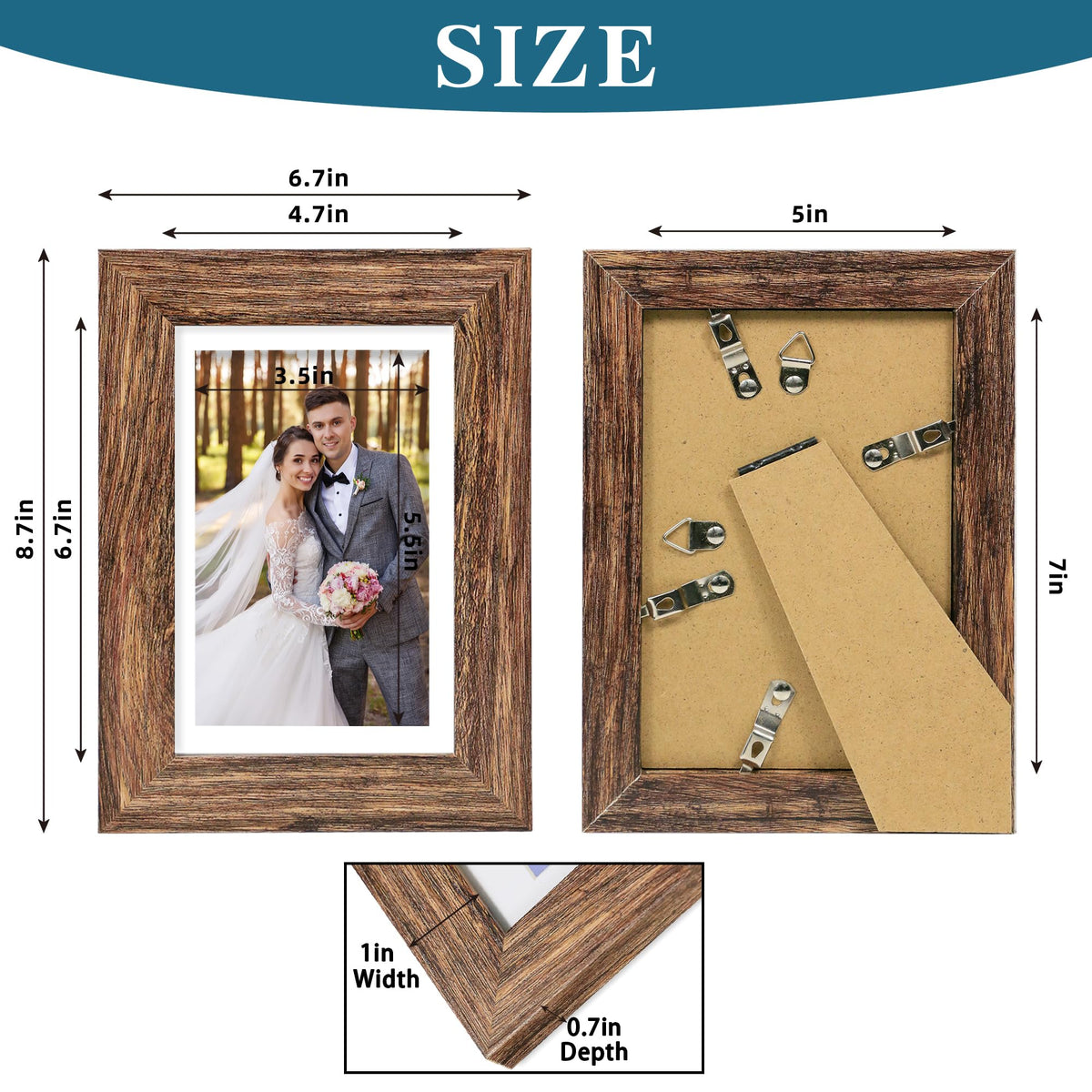 Hongkee 5x7 frame fits 4x6 with mat for versatile layouts