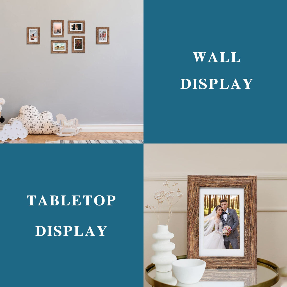 Hongkee frame with removed mat supports a 5x7 photo for a clean look