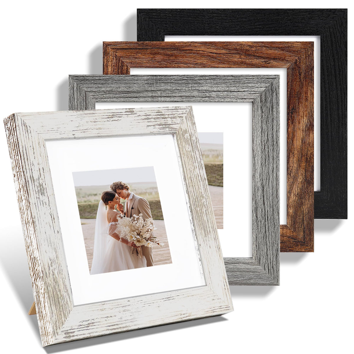 Hongkee 6x6 frame set front view, multicolored wood with real glass protection.