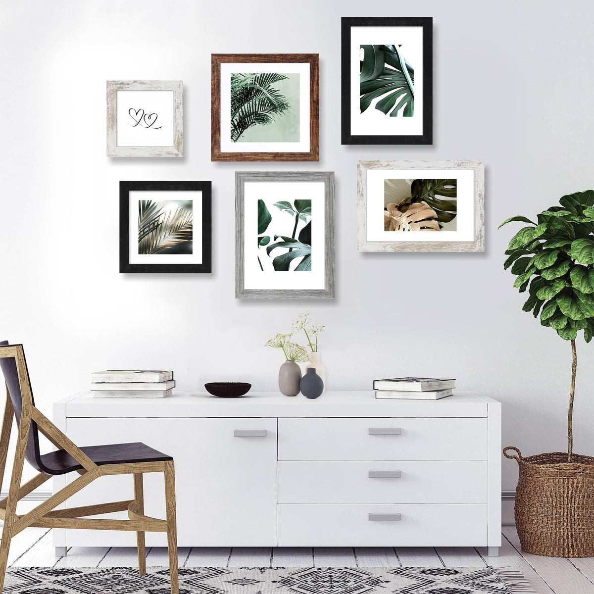 Frame used on wall or desk with swivel tabs for easy photo swaps.