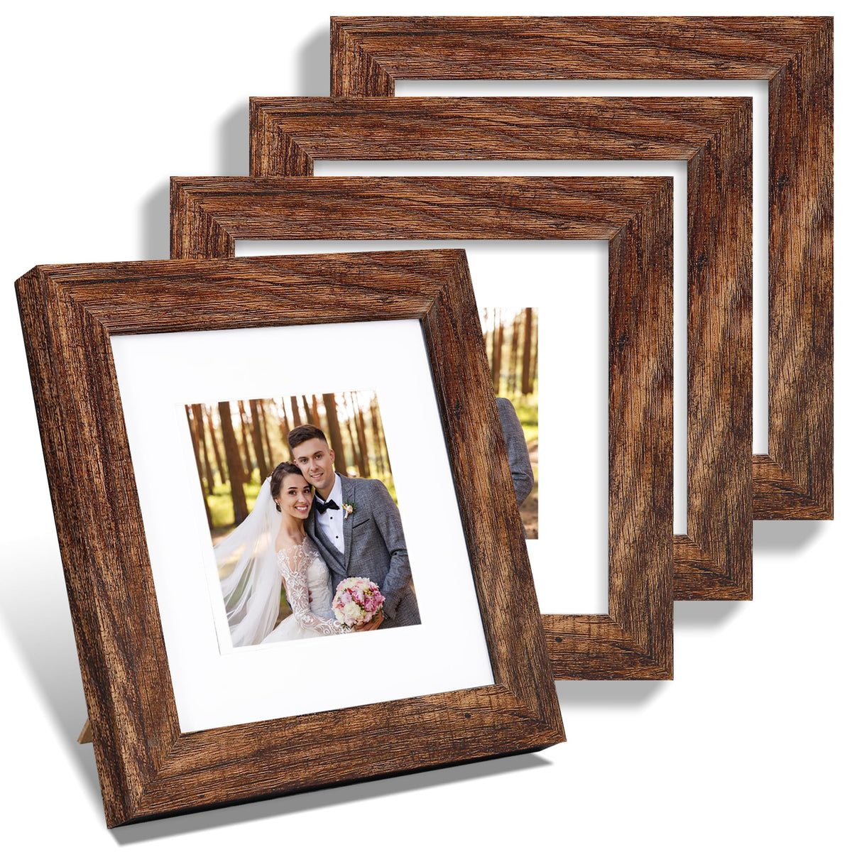 Hongkee 6x6 frame set with rustic brown wood for wall or table display.
