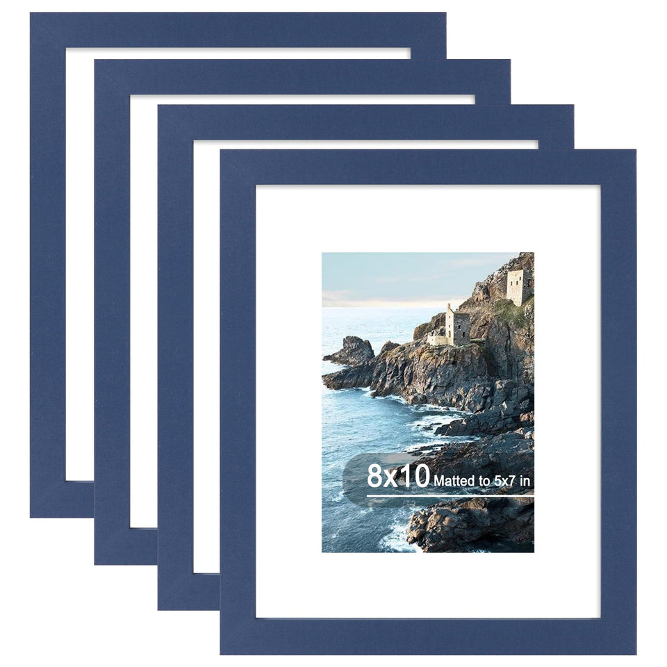 Hongkee 8x10 blue frame front view with glass for a clear photo display.