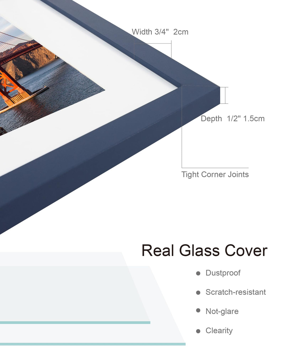 Hongkee blue frame without mat ready to display an 8x10 photo on wall.