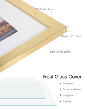 Hongkee 8x10 gold frame with mat displaying 5x7 photos.