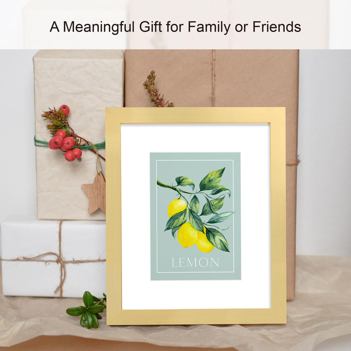 Hongkee 8x10 gold frame with wall mount for space saving.