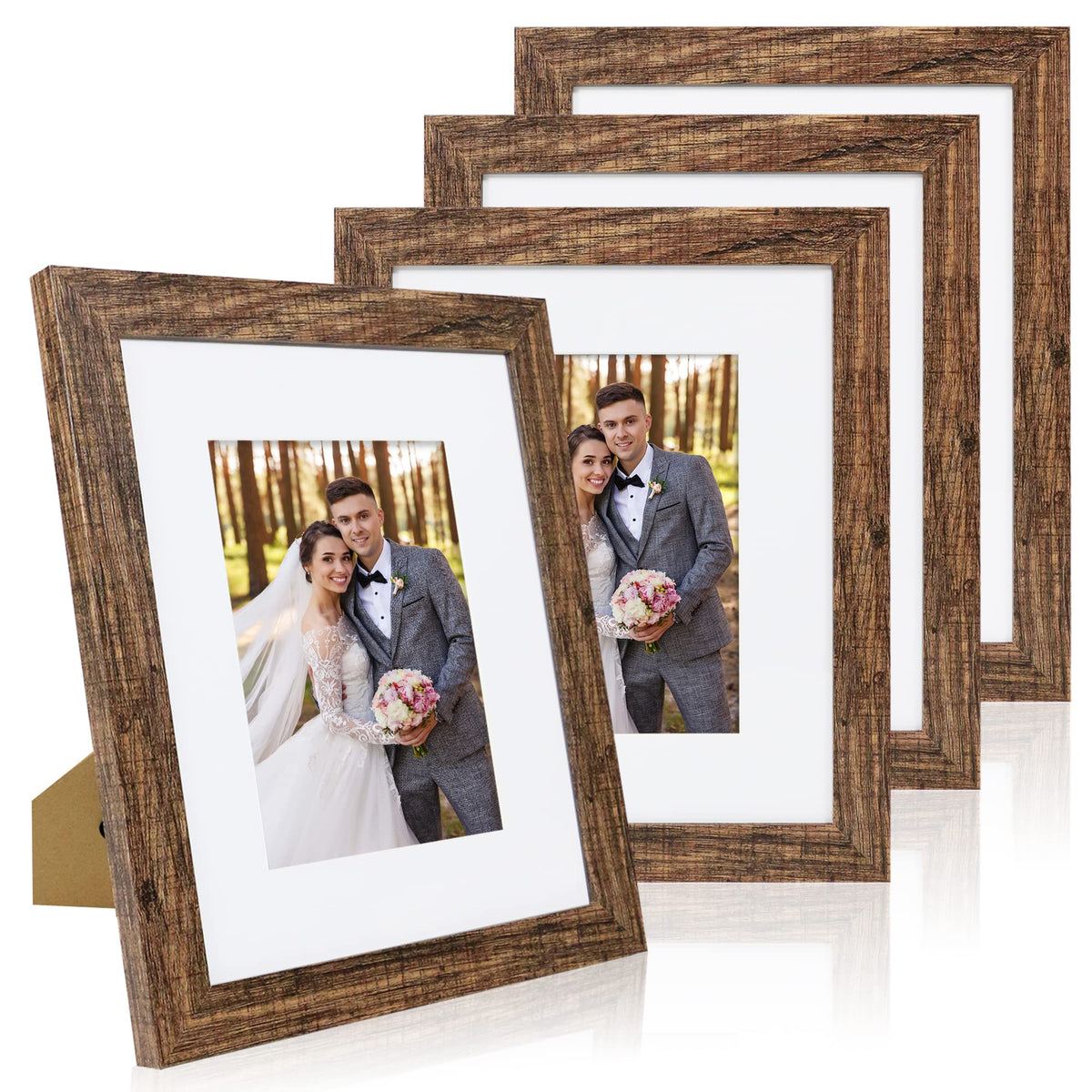 Hongkee 8x10 frame set of four on wall with rustic brown wood